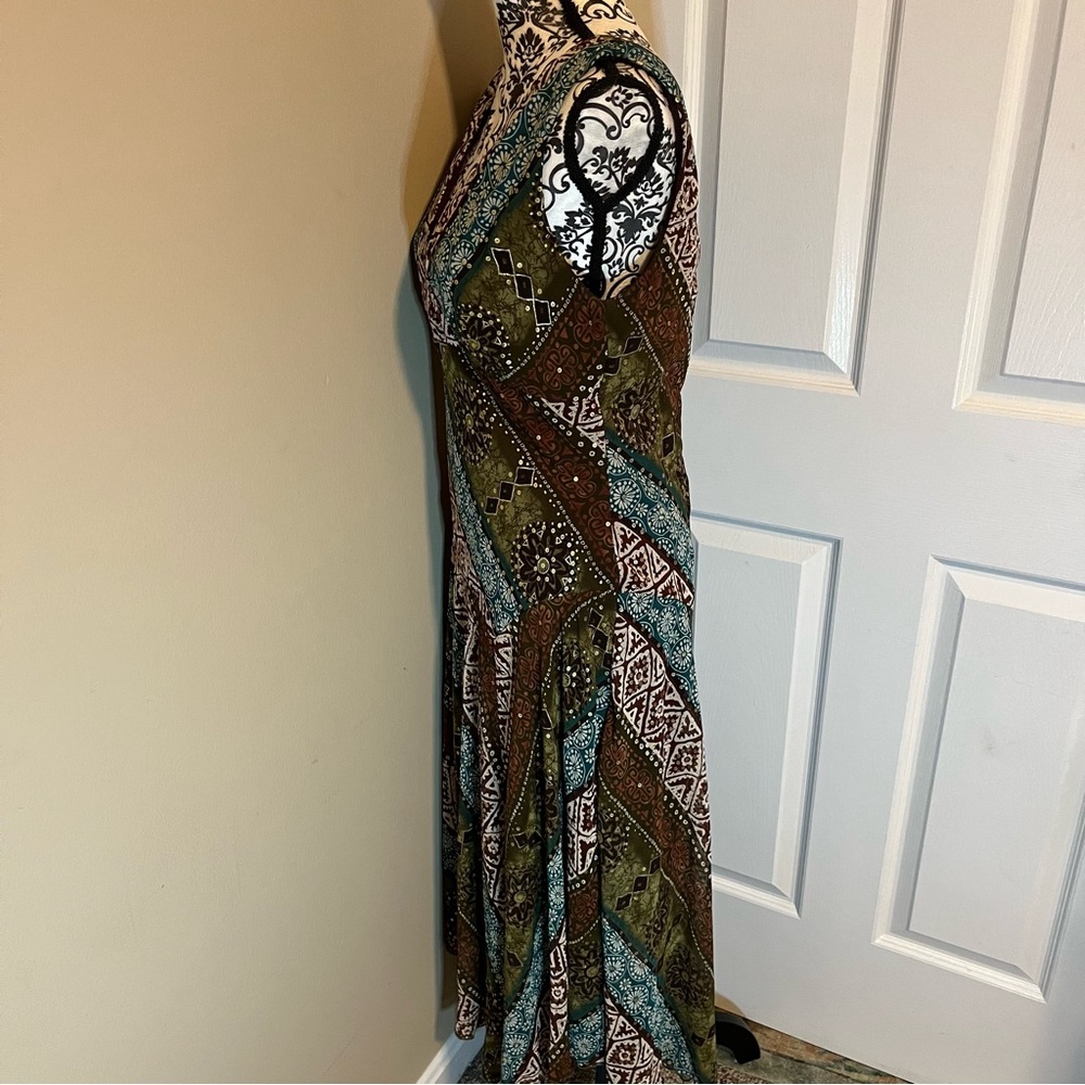 Vtg 90s Rabbit Rabbit Rabbit Dress Aztec 90’s Printed Asymmetrical Midi/Max - Picture 6 of 13